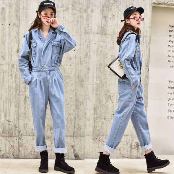 

loose long sleeve overalls jumpsuit children spring and autumn new denim straight barrel jumpsuit trousers, Black;white
