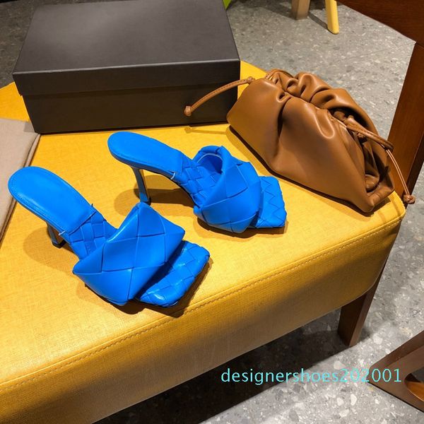 

2020 designer women slippers square mules shoes nappa lambskin women slippers sandals luxury lady wedding high heels lady high d01, Black