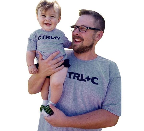 

summer ctrl c and v print mens tshirts father o neck grey short sleeve family kid clothes, White;black