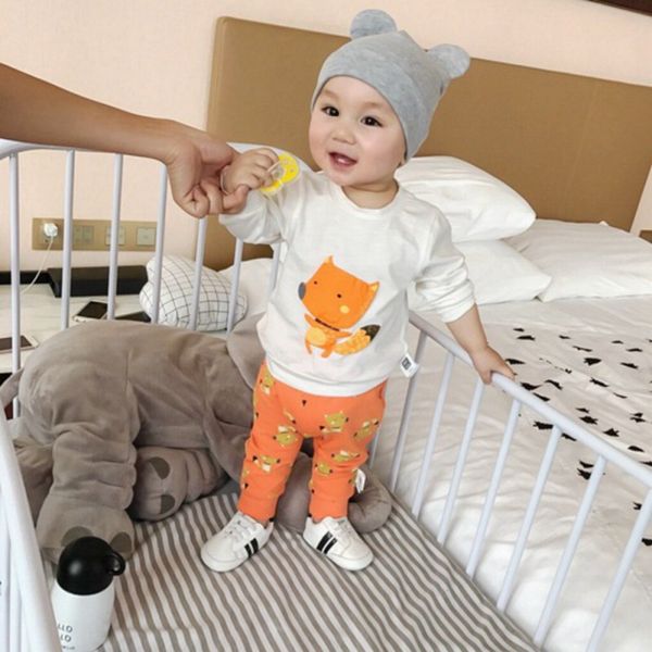 

2pcs малышей дети комплект одежды cartoon printed блуза + брюки для девочек мальчиков спортивный костюм, White