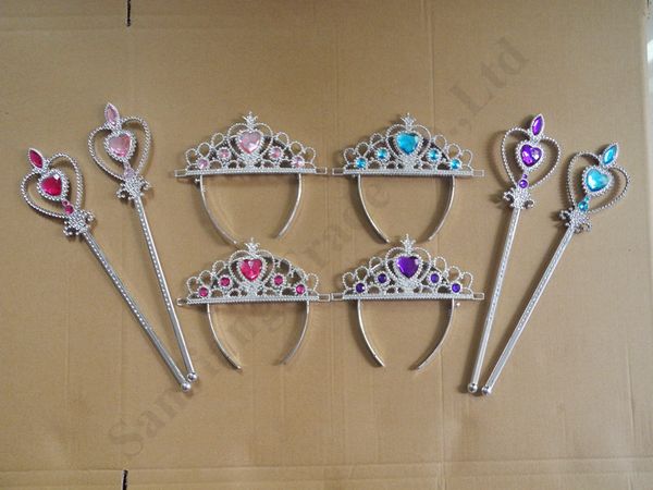 

xmas girls hair accessories snow queen 2 ii tiara crown and wand set children kids princess jewel hair clasp magic stick party favor a110702, Slivery;white