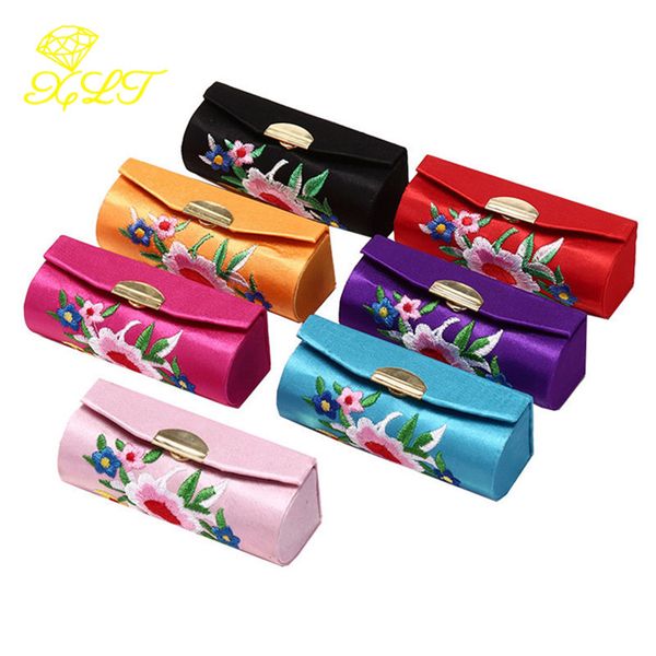 

multicolor portable brocade lipstick jewelry embroidery lipstick box chinese retro european style embroidery gift box, Pink;blue