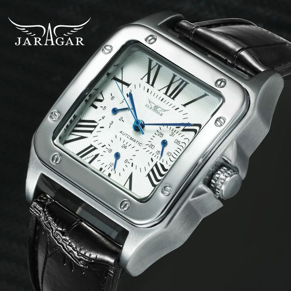 

jaragar brand luxury watches for men women automatic mechanical 3 working sub-dials fashion dress wrist watch man j190706, Slivery;brown