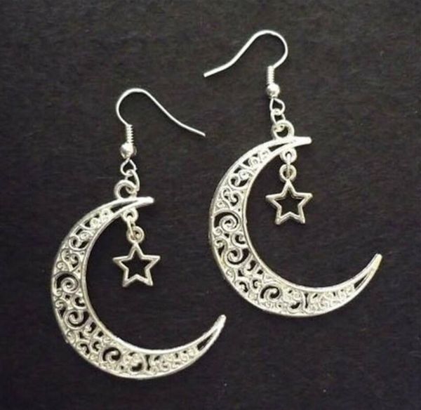 

горячий сплав ancient silver hollow moon star шарм мотаться серьги мода творческий женщин ювелирные изделия конструктора серьги лучший друг
