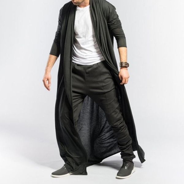 

men fashion solid color long sleeve cardigan open front slim fit trench coat, Tan;black