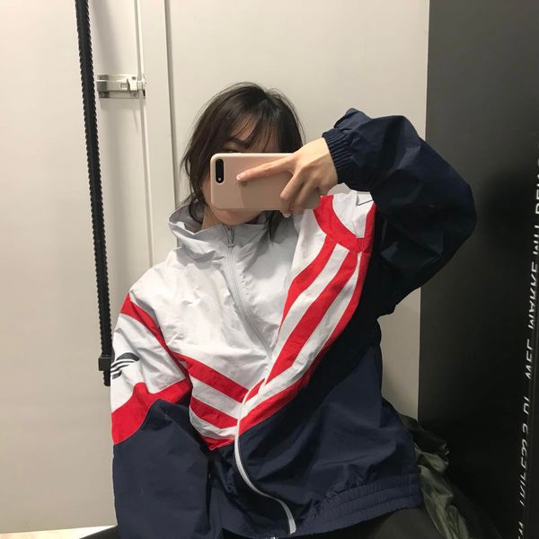 

jackets 2019 retro sports windbreaker fashion striped color matching trend jackets zipper cardigan street jogging .02, Black;brown