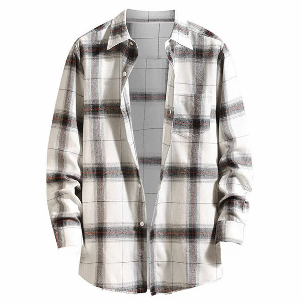 

klv shirts men's autumn fashion loose casual daily plaid long sleeve shirt blouse classic plaid shirt comfortable, White;black
