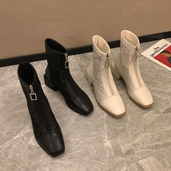 

brand women's shoes boots-women zipper booties ladies winter footwear fashion 2019 autumn ankle 2020 high heel rock rubber, Black