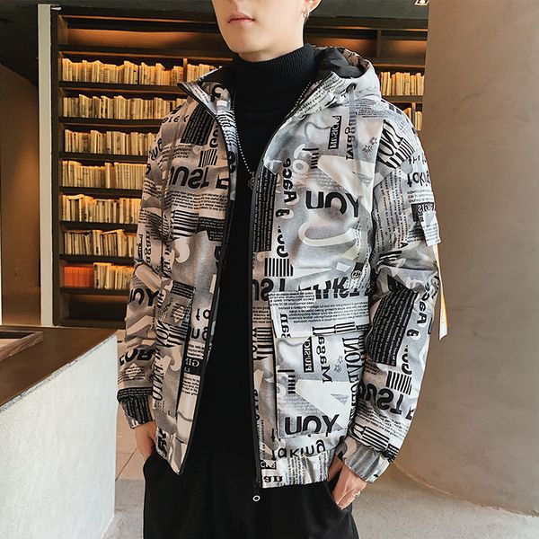 

2019 winter new style cotton coat men's korean-style thick hooded coat men's teenager fashion warm cotton-padded jacket fas, Black