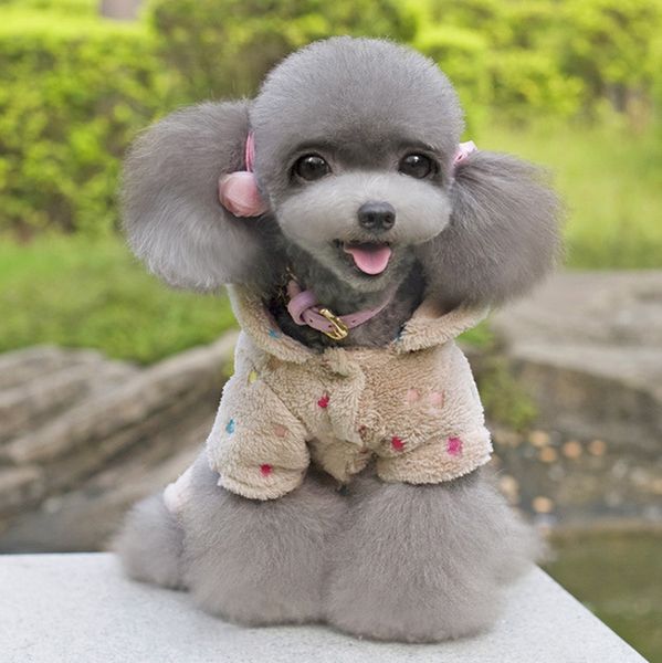 

autumn/winter cute pet dog soft warm pajamas coat polka dot puppy hoodie clothes jumpsuit new