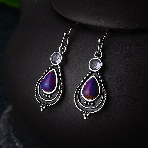 

retro court style purple water drop shape stone dangle earrings for women fashion vintage inlaid zircon drop earrings jewelry, Silver