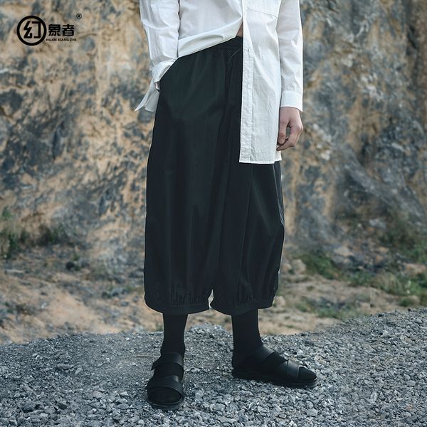 

27-46 2019 new men's clothing hair stylist fashion loose straps casual wide leg pants culotte plus size costumes, Black