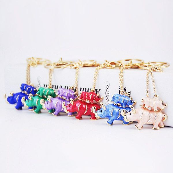 

elephant keychains gold plated enamel alloy animal rhinestones pendant oil drop fashion car key ring oil drop keyring holder, Slivery;golden