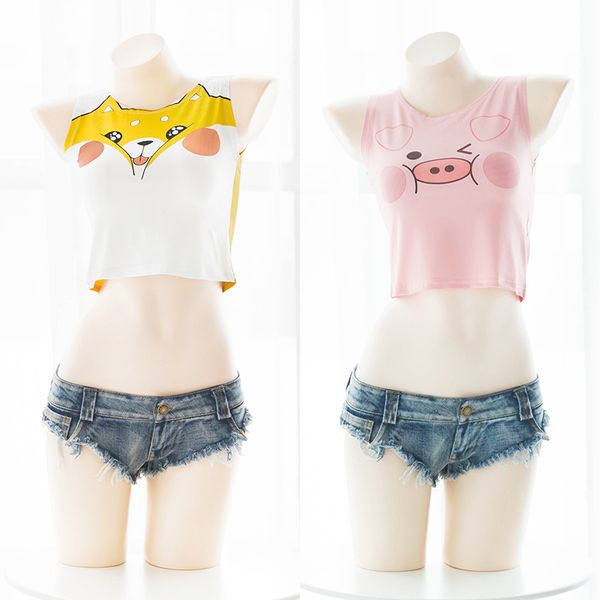 

japanese cute harajuku style cartoon 3d small vest with umbilical skinny sleeveless t-shirt womens summer women, White