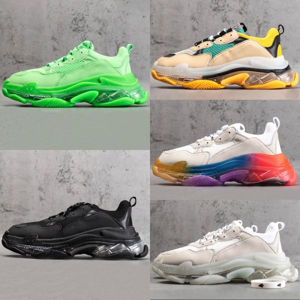 

selling triple s black white men women casual shoes clear sole neon green yellow rainbow mens crystal sole stylist trainers
