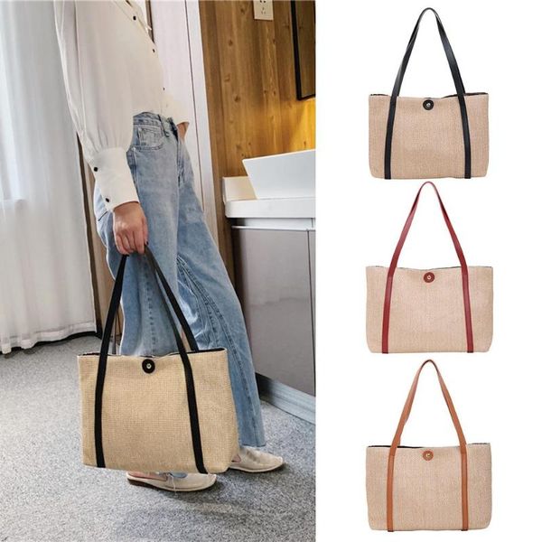 

солома тканая плеча сумки 2020 новая мода большой карман для женщин summer travel beach топ-ручки сумки totes болса feminina