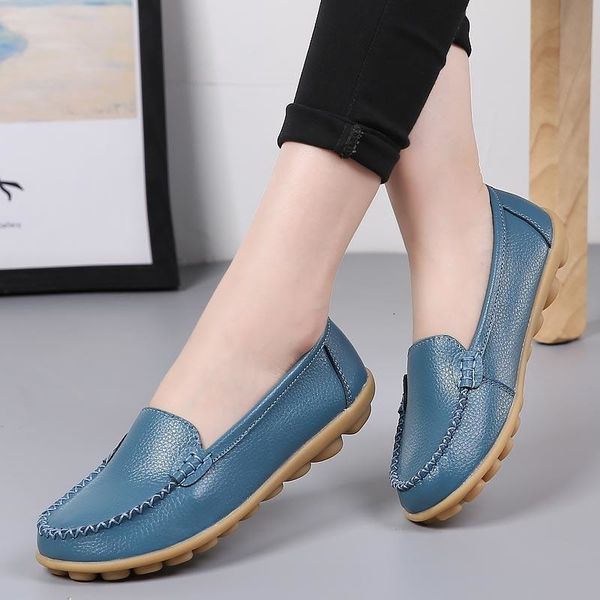 

2019 new genuine leather flat shoes woman fashion women casual shoes plus size loafers slip-on round toe solid female
