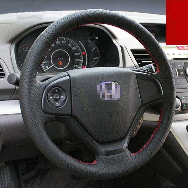 

for honda crv 2013 interior steering wheel cover black hole leather hand sewing diy