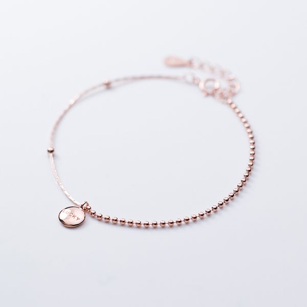 

100% real 925 sterling silver round engraved with lucky letters bracelet for women lady daughter jewelry gift, Golden;silver