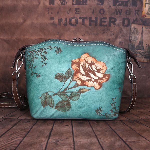 

2020 новая сумка первый слой кожи сумка сумка женская китайский стиль розы женщина