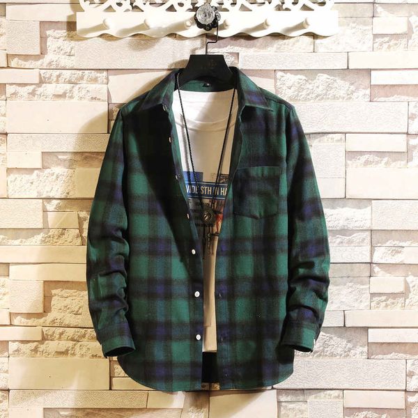 

casual men's shirt camisa autumn winter long sleeve shirt men fashion loose daily plaid blouse streetwear camisa masculina, White;black