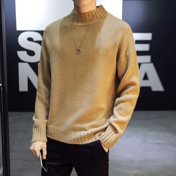 

autumn winter casual men's sweater o-neck loose solid color knittwear mens sweaters pullovers pullover men pull homme -3xl, White;black