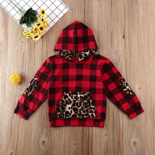 

emmababy fashion winter warm toddler kids baby girl long sleeve clothes leopard plaid hooded sweatshirts 1-6years, Black