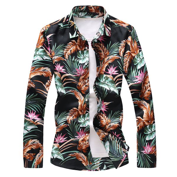 

men long sleeve shirt loose japanese streetwear print fashion 2019 casual shirts plus asian size -5xl, White;black