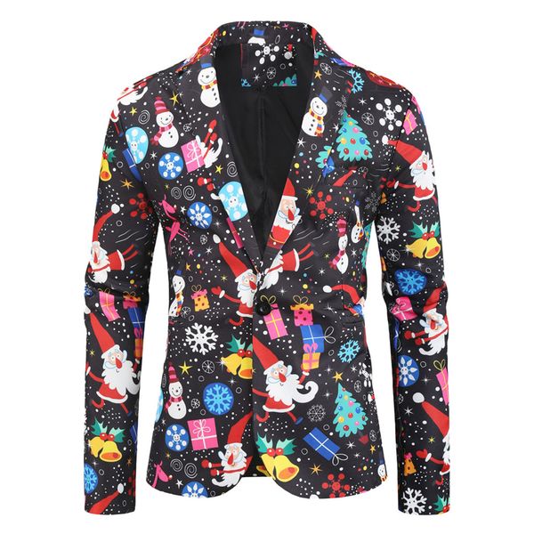 

christmas clothes men blazers causal printing santa claus dinner party suits blazers slim fit plus size snowmen candy jackets#35, White;black
