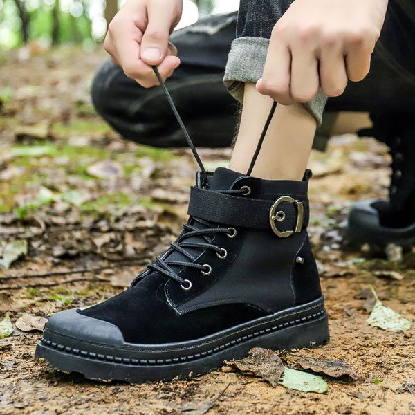 

2019 size 44 retro casual men's boots %cs1111 men's sneakers autumn and winter matte leather high shoes large, Black