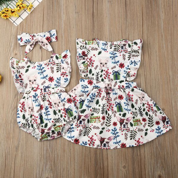 

christmas toddler baby girl sister matching clothes ruffle sleeveless romper headband or dress adorable outfits clothes 6m-4y