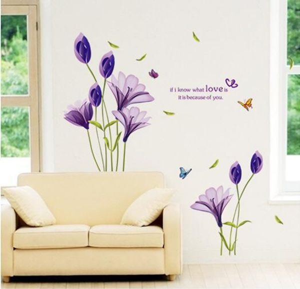 

removable wall sticker purple lily bedroom living room tv background wall decorative sticker