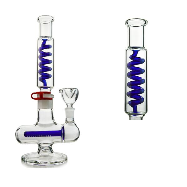 Bong in vetro Perc in linea Costruisci un bong diffuso Downsterm Freezable Oil Dab Rigs 14mm Femmina Joint Condenser Coil con Bowl Water Glass Pipes