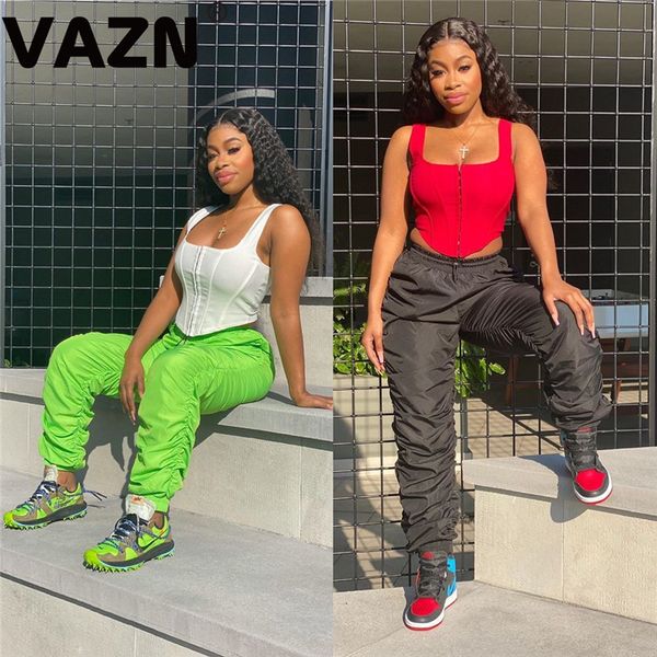 

vazn new 2020 jogging femme biker cargo pants for women casual hip street wind pants shinny bandgae, Black;white