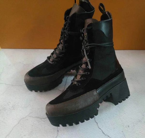 

2019 последние дизайнер моды коренастый ботильоны холстины упаковка фирменных женщин кожаный лауреат 5 см платформа desert boot, Black