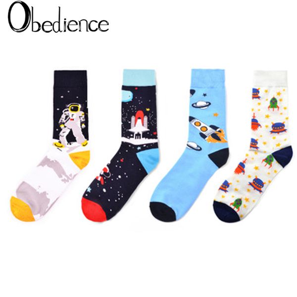 

New Mid Crew colorful Socks Spaceman series cosmic astronaut male personality in the tube cotton socks men sox