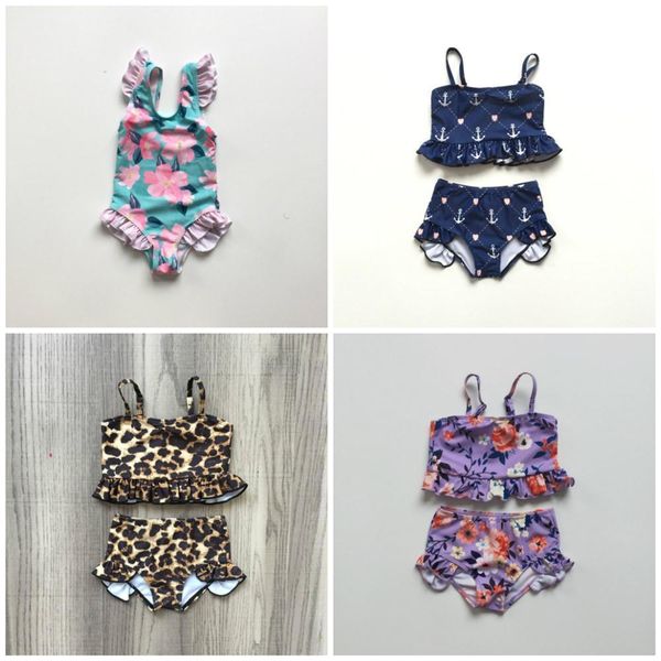 

2019 summer milk silk new arrivals baby girls toddler leopard short set ruffles 2 piece swimsuit outfits boutique kidswear y190522, White