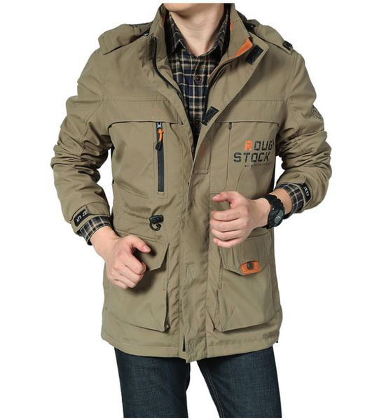 

dropshipping men's casual jacket men outdoor waterproof breathablelong hooded stand collar jacket coat thin jaqueta masculino, Black;brown