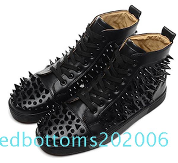 

2020 fashion designer brand studded spikes flats shoes red bottom shoes for men and women party lovers genuine leather sneakers r06, Black