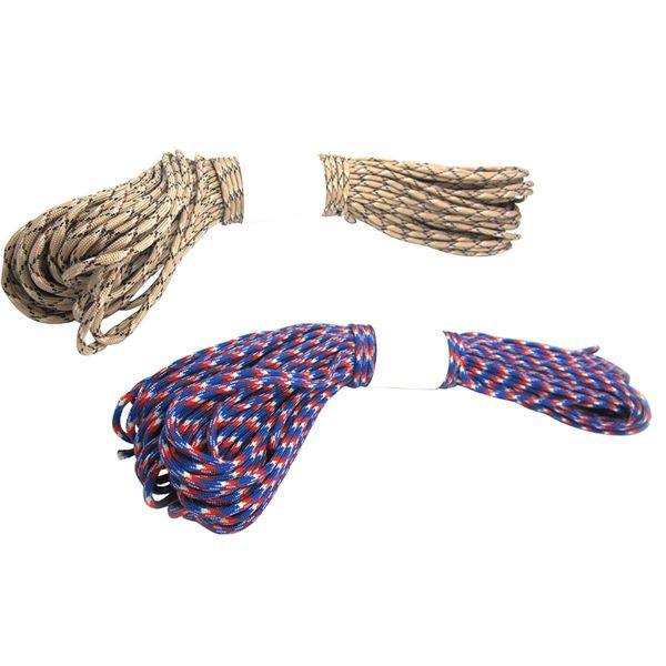 

2 pcs parachute cord with 7 strands, 550 lbs, 100 ft. - red + white + blue camo & desert camo