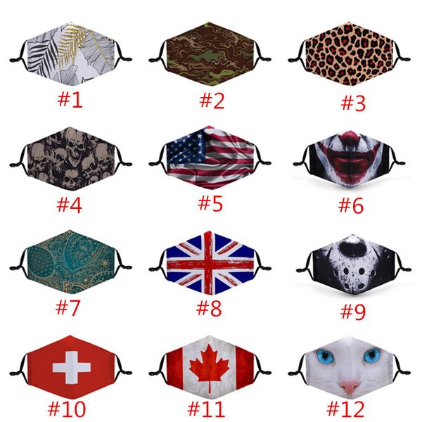 

3d cartoon face mask women men dustproof designer masks washable cotton magic mask flag floral animal print breathable protective masks new, Blue