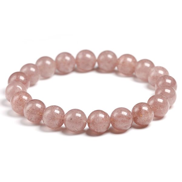 

6mm 8mm 10mm genuine natural strawberry quartz crystal pink round bead charm stretch bracelets women healing energy jewelry, Black