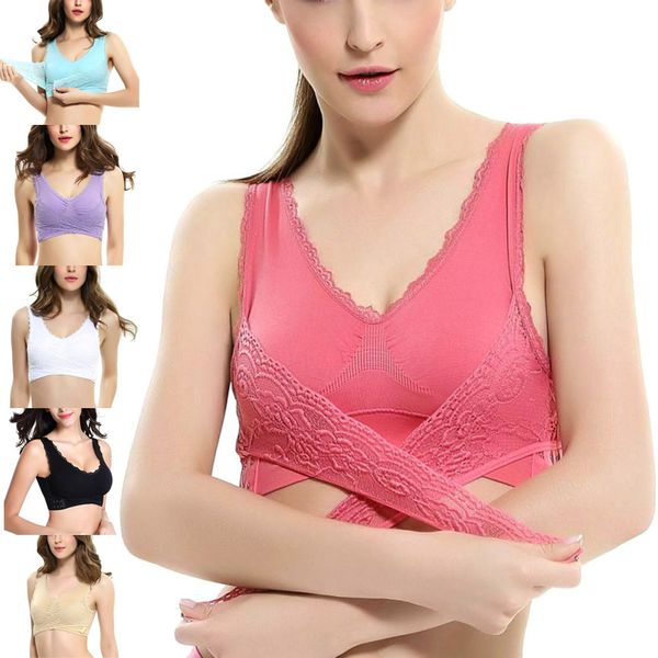 

selling gathering front lace tube front cross side buckle wireless lace bra breathable for women sport yoga apparel, White;black