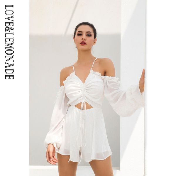 

love&lemonade strapless drawstring open back golden dot chiffon playsuit lm81043, Black;white
