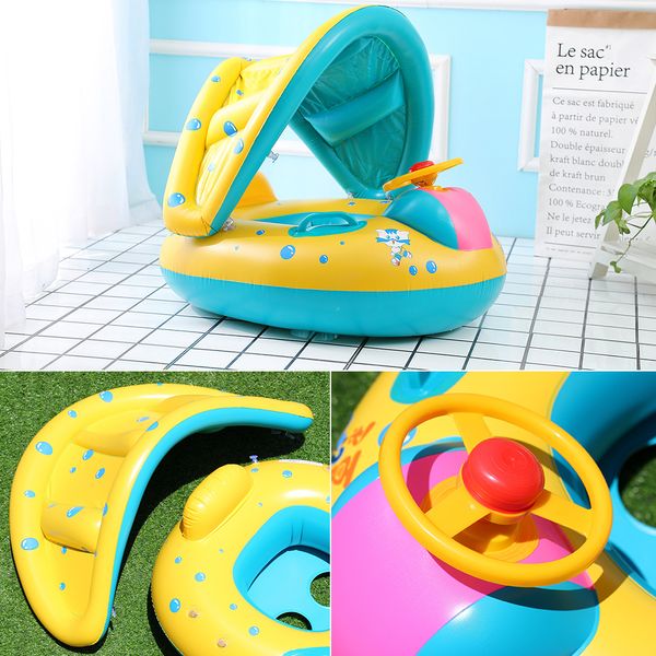 

safe baby float inflatable baby swimming ring infant inflatable wheels adjustable sunshade seat newborns swimming pool toys