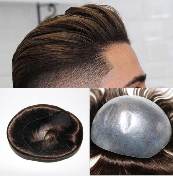 2019 Men Hair System Super Full Thin Skin Toupee Full Pu Toupee Brwon Color 4 Brazilian Virgin Remy Human Hair Replacement For Black Men From