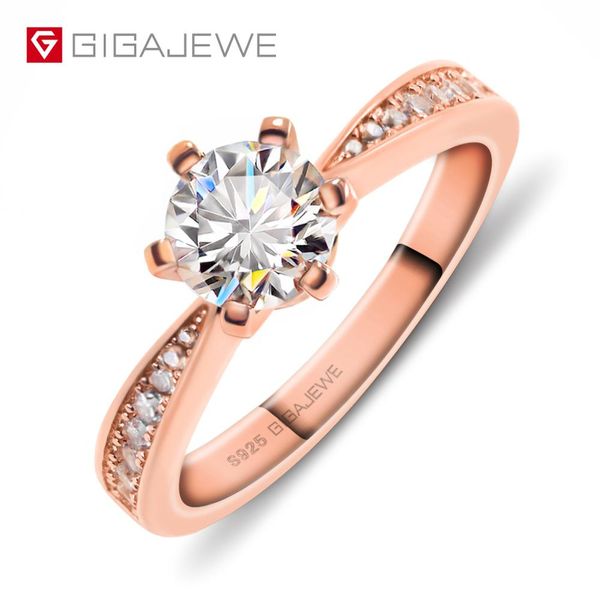 

gigajewe 1ct 6.5mm ef vvs1 round cut moissanite 925 silver ring woman girlfriend gift, Golden;silver