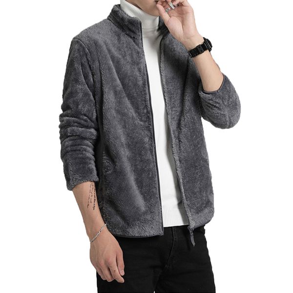 

helisopus winter mens jackets high fashion plus size coat solid color casual loose long sleeve plush jacket streetwear, Black;brown