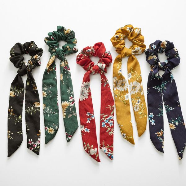 

INS 5 цветов Bands Vintage волос Scrunchies Лук Женщины Аксессуары для волос Галстуки Scrunchie хвостик Держатель резиновый канат Украшение Большой Длинный лук