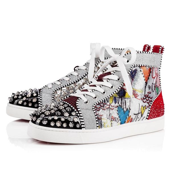 

designs shoes spike junior calf low cut mix 20 red bottom sneaker luxury party wedding shoes genuine leather spikes lace-up casual shoes, Black